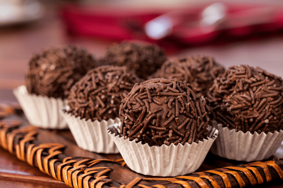 Brazilian chocolate ball desserts in paper cups 