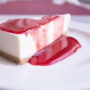 guava cheesecake on white plate