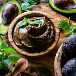 avocado chocolate mousse with mint garnish