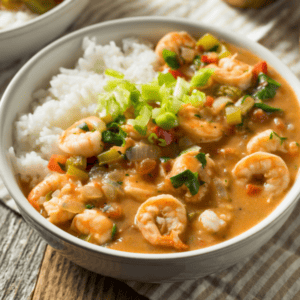 bobo de camarao (shrimp cowder) served over white rice.